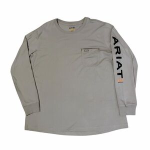 Ariat Rebar Spell Out Long Sleeve Pocket Shirt Men’s 2XL Tan Western Workwear